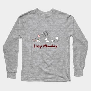 Funny Yoga Cat - Lazy Monday Long Sleeve T-Shirt